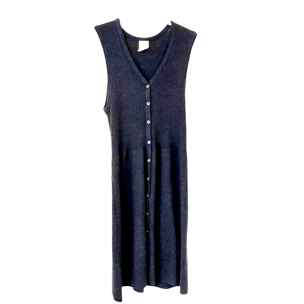 Ribbed knit button-front midi dress/long sweater vest dark gray